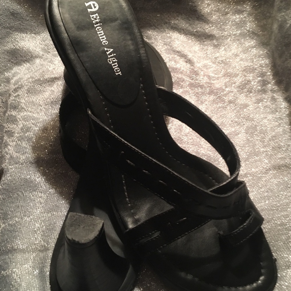 Etienne Aigner black leather mule sandals size 9